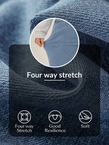 SHEIN Unity Celana Jeans Wanita Ukuran Besar Kasual untuk Liburan, Warna Biru Muda, Bahan Rajut Lembut, Tidak Melar, Potongan Lurus - Light Wash - View 7