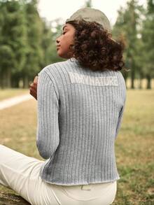 In My Nature Women's Solid Color Stand Collar Ribbed Casual, Outdoor, Versatile Sweater, Autumn/Winter - Grey - View 8