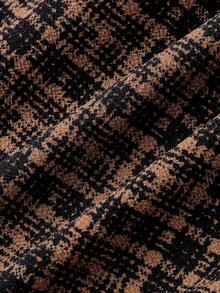 SHEIN MOD 大码女式高领纯色口袋连体裤，配腰带。复古格子短款连体裤，米白色。适合返校季、教师装、商务休闲场合。 - 棕色 - 查看 4