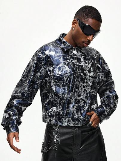 Street Life Men's Casual Fashion Street Loose Fit Oversized Full Print Drop Shoulder Jacket, Spring/Autumn