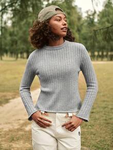 In My Nature Women's Solid Color Stand Collar Ribbed Casual, Outdoor, Versatile Sweater, Autumn/Winter - Grey - View 4