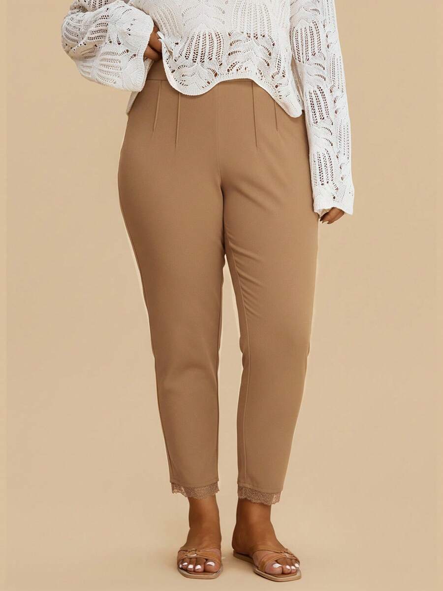 Travachic Quần bó màu trơn cỡ lớn thường ngày - Lạc đà - Xem 1