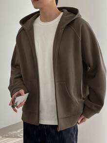 DAZY 男士纯棕色卫衣，秋季款 - 棕色 - 查看 4