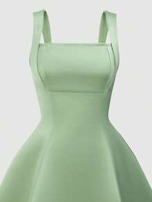 SHEIN 少女纯色优雅方领无袖连衣裙 - 薄荷綠 - 查看 6