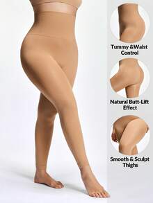 SHAPORA Plus Size Seamless High Waist Tight Slimming Shaping Leggings, Women Shapewear Panties, Ladies Body Shaper, Suitable For Home, Commute, Workout And Outerwear - Apricot - View 1