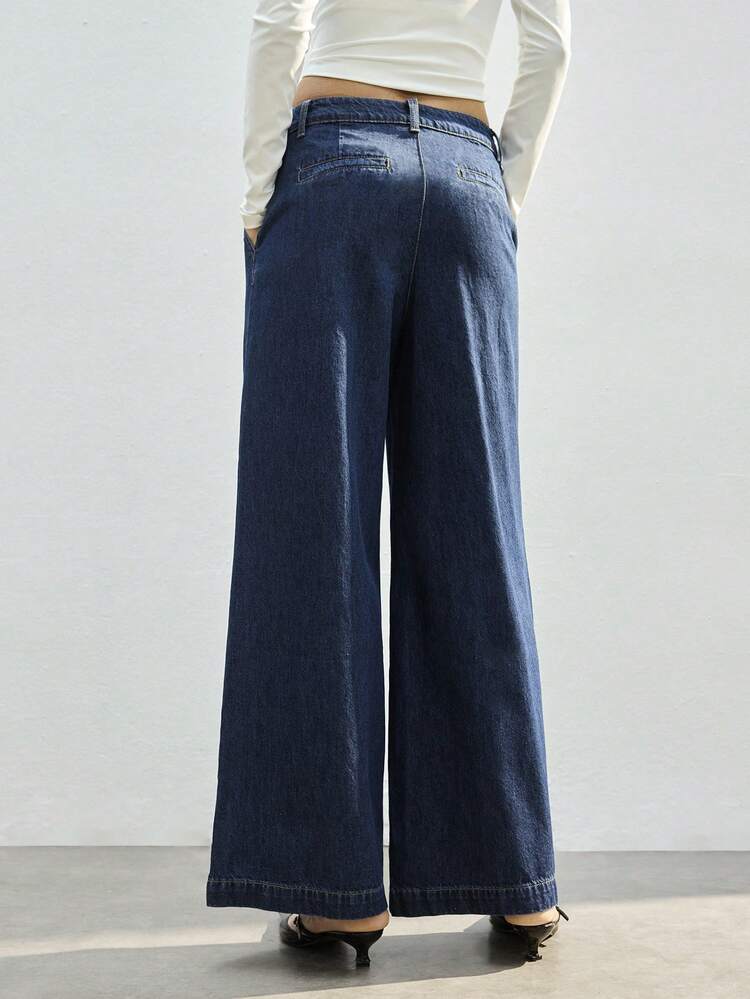 SHEIN Maija Women's Dark Blue Jeans, Comfortable 100% Cotton Denim,Classic Straight-Leg Long Style