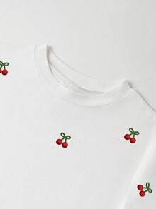 Resyla 女士刺绣樱桃圆领短袖修身T恤 - 白色 - 查看 5