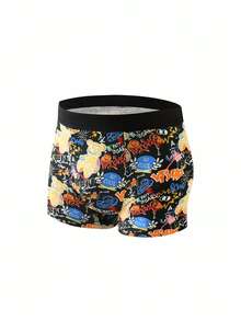 SHEIN Teen Boys Trunks-Boxer Briefs Printed Cartoon Graffiti Pack Of 5 Black Waistband Colorful Patterns Soft Stretch Comfortable Everyday Underwear For Kids Active Sports Sleepwear Loungewear Four Seasons 2026 Holiday Essential Gift Set Durable Stylish - Multicolor - View 4