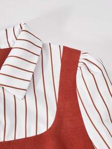 SHEIN 少女拼接长袖连衣裙 - 棕色 - 查看 6