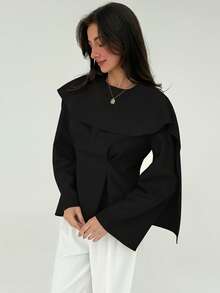 Aloruh بلوزة نسائية كاجوال ذات لون أحادي مع أكمام مطوية وذيل بيبلوم، مناسبة للربيع والخريف