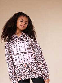 SUMWON Oversized Tween Girls Leopard Print Hoodie With Centre Pocket Casual Pullover Sweatshirt For Fall Winter Vacation - Multicolor - View 4