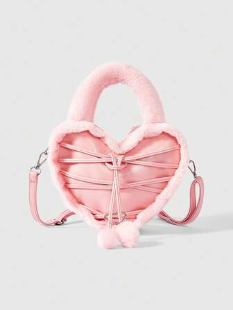 Kawaii Borsa a tracolla a forma di cuore da donna, morbida e soffice, adatta per l'autunno/inverno
