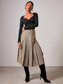 COSMINA Chân váy thường ngày xẻ tà cạp cao có khóa kéo bên hông dành cho nữ - màu nâu - Xem 6