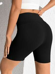 SHEIN EZwear 夏季純色收腹運動騎行短褲