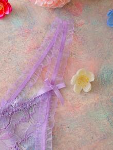 FloralLove Purple Atmosphere Sexy Floral Lace Comfortable Women's Thong Panties - Purple - View 4