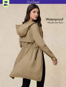 OutZeal Women Water-Resistant 3-Layer Tech Fabric Drawstring Waist Hood Long Outdoor Shell Jacket Winter Fall Camping Hiking - Khaki - View 1