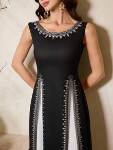 Al Najma 新款中东派对宴会黑白撞色女式长袍 - 黑色 - 查看 5