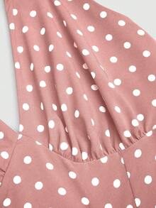 Sweetra Rochie de vacanță elegantă, casual, cu decolteu în V, cu fundă și barete, stil vintage francez, buline, talie strânsă, minimalistă