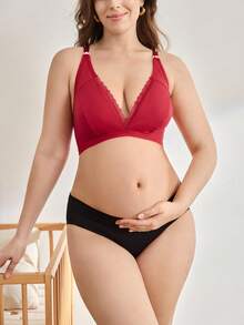 BloomMama Plus Size Maternity Solid Color Lace Trim Nursing Bra