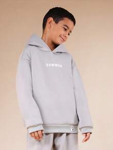 SUMWON Boys Hooded Sweatshirt And Joggers Set With Front Print Own Your Story Pullover Casual Wear Coordinated Outfit Vacation - Grey - View 3