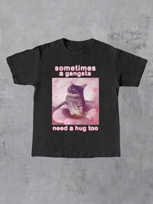 Glimmora 即使是歹徒有时也需要拥抱”有趣的猫咪图案印花女式圆领 T 恤