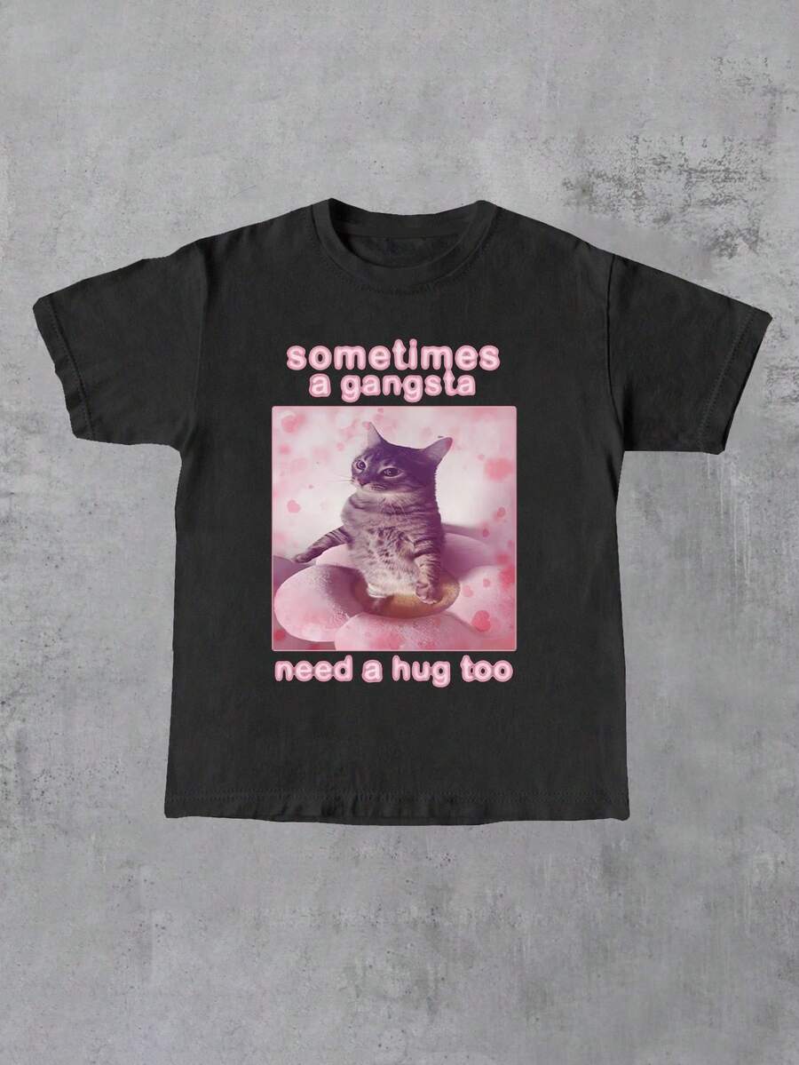 Glimmora 即使是歹徒有时也需要拥抱”有趣的猫咪图案印花女式圆领 T 恤