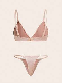 Charlaine Solid Satin Bra & Panty Lingerie Set - Apricot - View 2