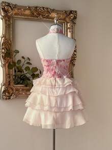 Vowa 时尚、性感、前卫、网纱、闪亮、魅力四射、黑色、珠绣面料、无肩带抹胸、露背、A字裙，适合夜店、派对、度假、鸡尾酒会、入住登记、晚宴等场合。 - 粉色 - 查看 5