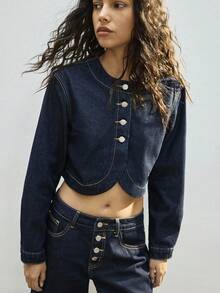 Maija Áo cánh denim dài tay thường ngày màu trơn dành cho nữ - Rửa tối - Xem 6