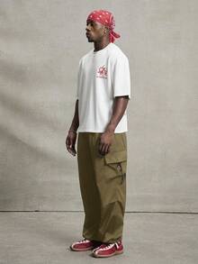 PAVTROS 男士星形印花休闲宽松工装裤 - 卡其色 - 查看 5