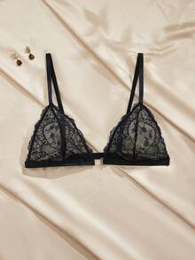Charlaine Summer Women's Bra,Front Closure,Lift & Enhance,Triangle Cup,Floral Eyelash Lace,Black Sheer Chic French Elegance Daily Comfortable Bra - Black - View 7