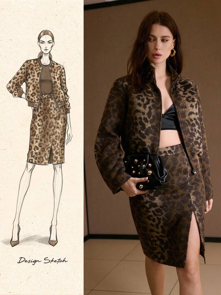 LEOPARD PRINT SIDE SLIT SKIRT, AUTUMN/WINTER