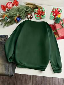 Sudadera casual para mujer con cuello redondo y manga larga, diseño holgado, material cómodo, bordado de mariposa, primavera otoño, uso diario - Verde - Ver 2