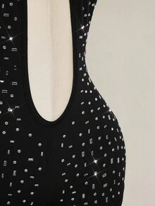 SHEIN ICON 女士水钻装饰镂空交叉吊带连体衣 - 黑色 - 查看 11