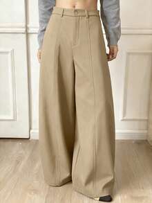 DAZY Solid Color Thermal Lined Thick Harem Pants, Casual Street Style Women's Trousers, Autumn/Winter - Khaki - View 6