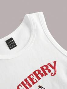 SHEIN EZwear 休閒櫻桃圖案白色修身女士背心，夏日風格