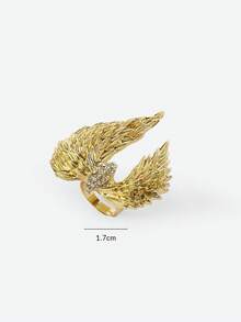 Opalesca 1 件时尚百搭的金色翅膀全镶钻开口戒指，适合搭配各种服饰，复古风格，婚礼/新娘配饰，西式珠宝，仙女风/精灵风，珍珠，秋冬/秋季，优雅 - 金黃色 - 查看 6