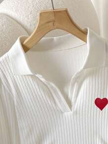 Resyla Women's Casual Heart Pattern Side Drawstring Long Sleeve Top, Autumn - White - View 3