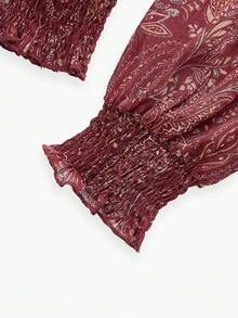 MOTF STUDIO PAISLEY PRINT SHEER RUFFLE HEM SHORT DRESS - Multicolor - View 5