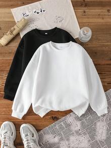 SHEIN Trolls Tween Girl Casual Letter & Cartoon Graphic Crew Neck Sweatshirt, Autumn - White - View 5