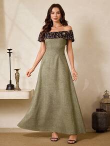 Al Najma Women's Off Shoulder Floral Print Fitted Elegant Party Dress - Yellow - View 4