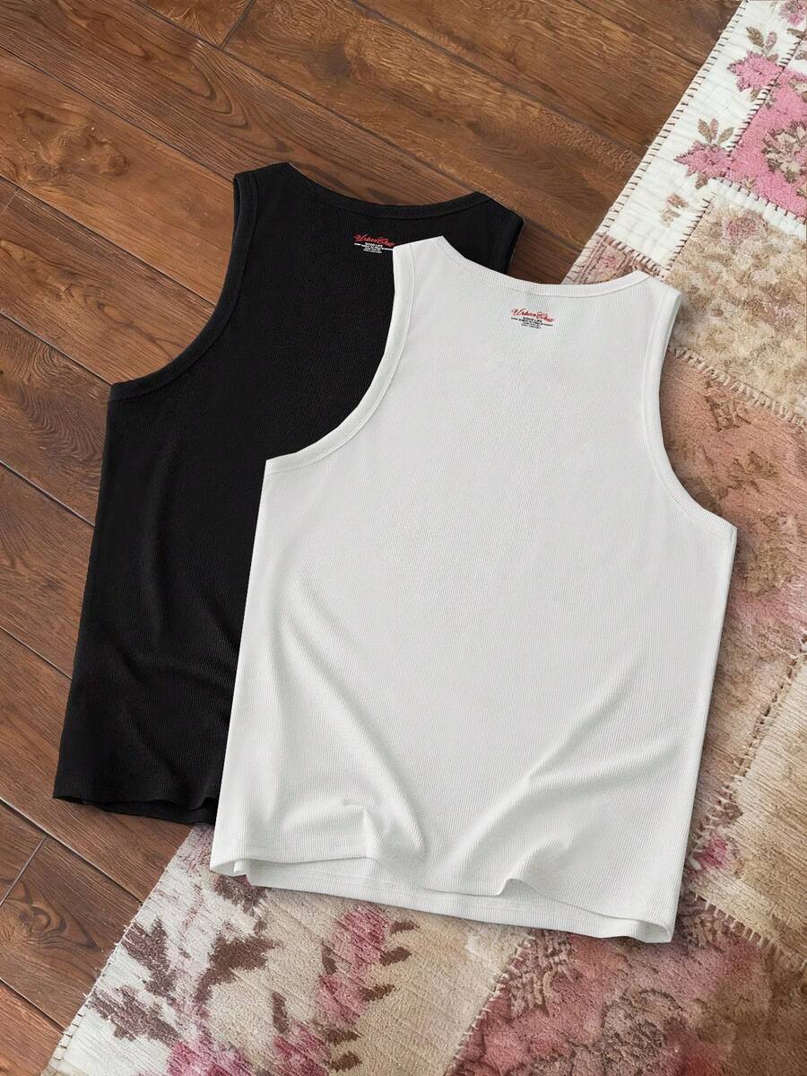 SWAVVY 男士休闲罗纹圆领背心 - 黑與白 - 查看 1