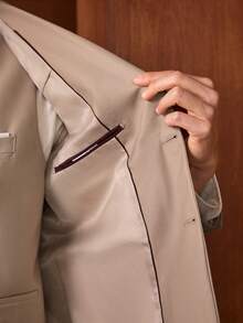 Officeau 男士修身商务休闲西装三件套，包括外套、裤子和马甲，适合男士婚礼新郎穿着，高品质专业通勤套装，春夏皆宜。 - 米色 - 查看 10