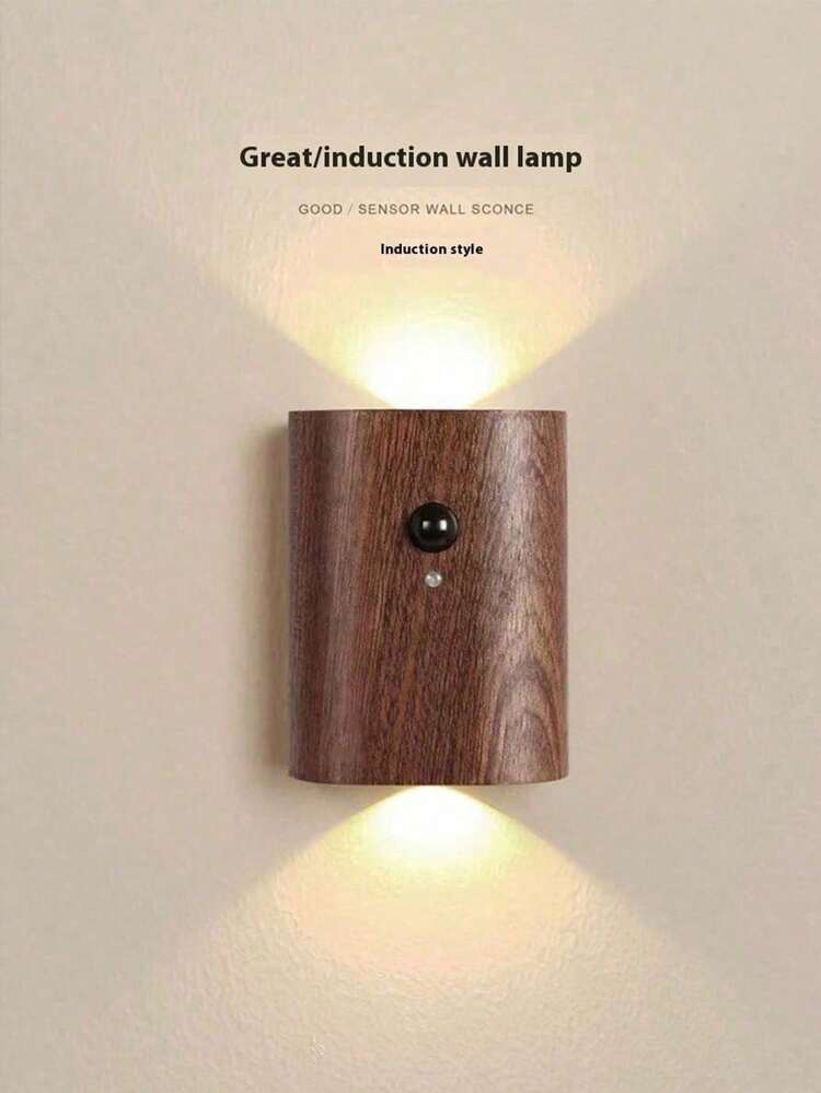 1PC Creative Wood Grain Human Sensor Light, USB Rechargeable, LED Magnetic Night Light, Wall Decoration Atmosphere Lamp, Suitable For Bedroom, Living Room, Office, Study Room, Game Room, Bathroom, Kitchen, Wardrobe, Cabinet, Staircase, Home Decoration Good Item - Multicolor - View 12