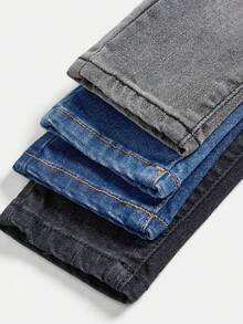 SHEIN Set de 4 pantalones vaqueros casuales y de moda para niños pequeños, con lavado y elásticos - Multicolor - Ver 4