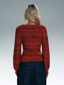 TRNVIE Women's V-Neck Fashionable Versatile Long Sleeve Sweater, Autumn/Winter - Brown - View 2