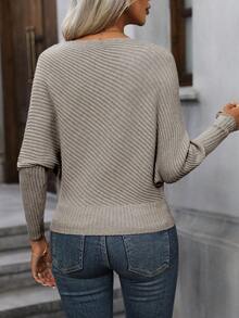 EMERY ROSE 亮片拼接罗纹针织圆领长袖毛衣 - 駝色 - 查看 2