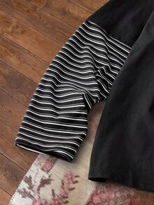 SWAVVY Men's Casual Long Sleeve T-Shirt, Black Solid With Contrast Sleeve, Spring/Autumn - Black - View 5