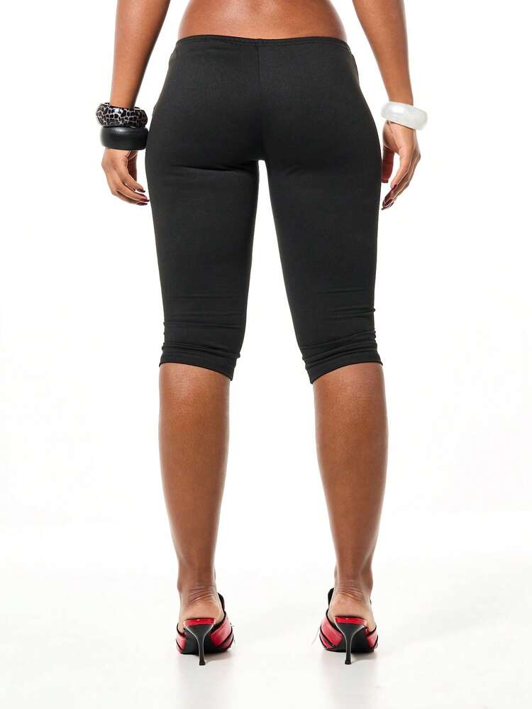 SUMWON WOMEN Jersey Capri Leggings With Metal Eyelets