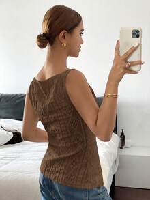 Siren Gaze Áo cánh không tay cài nút phía trước màu trơn cho nữ, mùa hè - màu nâu - Xem 2